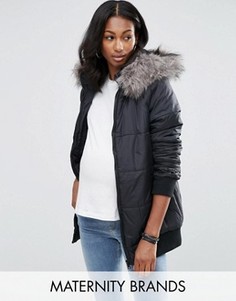 Стеганая куртка для беременных с меховым воротником New Look Maternity - Черный
