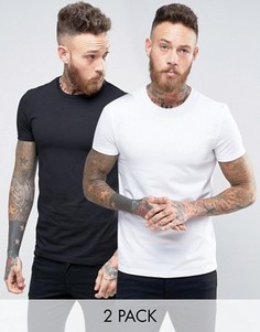 2 обтягивающие футболки (белая/черная) с круглым вырезом ASOS - СКИДКА - Мульти