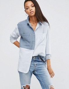 Саржевая oversize‑рубашка в стиле колор блок ASOS - Синий
