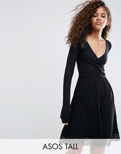 Платье с запахом и кружевной кромкой ASOS TALL - Черный