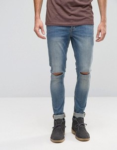 Зауженные рваные джинсы из денима плотностью 12,5 унций ASOS - Синий