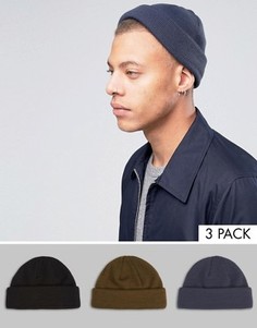 3 рыбацкие шапки (черный, хаки и деним) ASOS - СКИДКА - Мульти