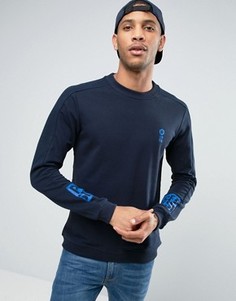 Свитшот с круглым вырезом и принтом на рукавах Jack &amp; Jones - Темно-синий