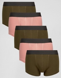 5 боксеров-брифов (розовые, хаки) ASOS - СКИДКА - Мульти