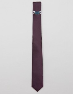 Фиолетовый узкий галстук с вышитыми бабочками ASOS - Фиолетовый