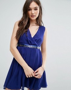 Короткое приталенное платье с декорированной талией Jasmine - Синий