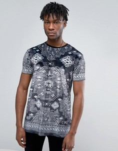 Серая бархатная футболка с ацтекским принтом ASOS - Серый