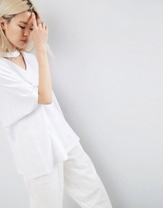 Oversize-футболка с V-образным вырезом ASOS WHITE - Белый