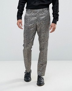 Брюки слим в строгом стиле с принтом перьев павлина ASOS - Мульти