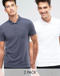 2 футболки-поло пике (белый/темно-синий меланж) ASOS - СКИДКА - Мульти