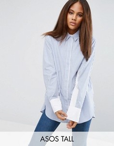 Oversize-рубашка в полоску с контрастными рукавами летучая мышь ASOS TALL - Мульти