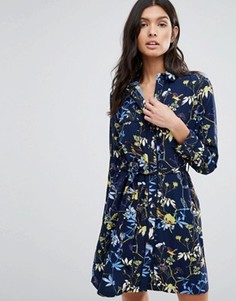 Цельнокройное платье с цветочным принтом и длинными рукавами Liquorish - Синий