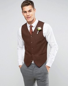 Коричневый жилет скинни с добавлением шерсти ASOS WEDDING - Коричневый
