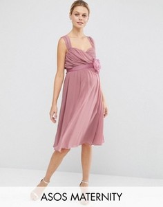 Шифоновое платье-бандо миди для беременных ASOS Maternity WEDDING - Розовый