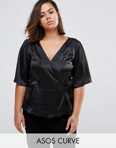 Атласная блузка с запахом ASOS CURVE - Черный