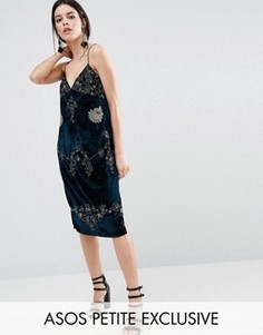Бархатное платье с декоративной отделкой ASOS PETITE - Темно-синий