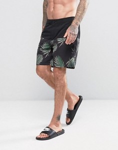 Шорты для плавания средней длины с принтом листьев ASOS - Черный
