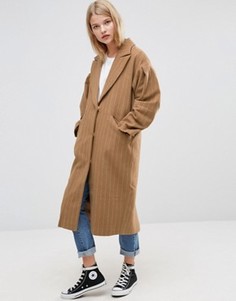 Пальто с эффектными рукавами в полоску ASOS - Коричневый