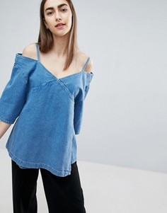 Джинсовый топ с открытыми плечами ASOS WHITE - Синий