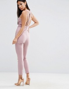 Комбинезон с глубоким вырезом и отделкой сзади ASOS Sculpt Me - Розовый