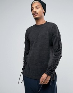 Свободный джемпер с рукавами на шнуровке ASOS - Серый