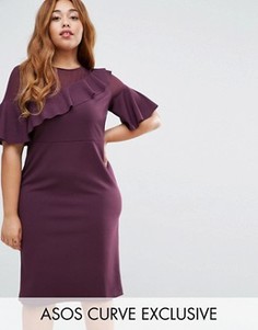 Платье с прозрачными ткаными вставками и оборками ASOS CURVE - Красный