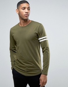 Удлиненная футболка с полосками на рукавах и асимметричным краем Only and Sons - Зеленый