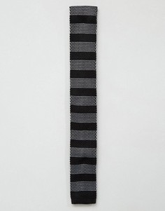 Вязаный галстук в полоску 7X - Черный