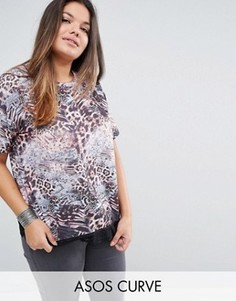 Топ со звериным принтом и кружевной кромкой ASOS CURVE - Мульти