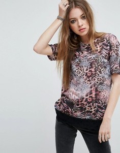 Футболка с кружевной кромкой и животным принтом ASOS - Мульти
