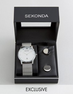 Часы с серебристым сетчатым браслетом и запонки в подарочном наборе Sekonda эксклюзивно для ASOS - Серебряный