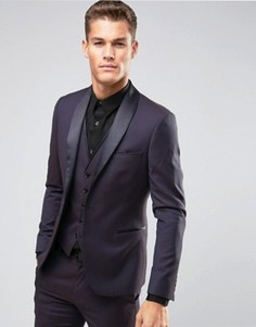 Жаккардовый пиджак скинни с атласными лацканами Burton Menswear - Фиолетовый