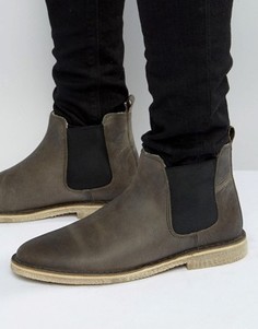 Серые кожаные ботинки челси на подкладке из искусственного меха ASOS - Серый