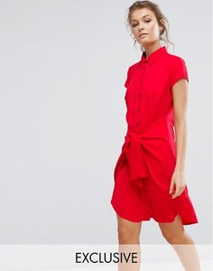 Платье с короткими рукавами и завязкой спереди Closet - Красный