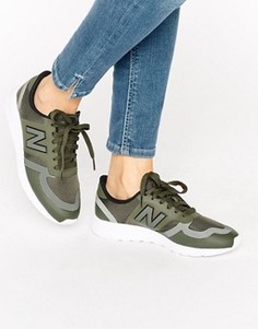 Кроссовки цвета хаки из микросеточки New Balance 420 - Зеленый