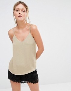 Атласный топ с V‑образным вырезом New Look - Розовый