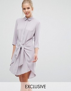 Платье с завязками спереди и длинными рукавами Closet - Коричневый