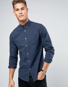 Темно-синяя меланжевая фланелевая рубашка узкого кроя Lindbergh - Синий