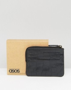 Кожаный кошелек на молнии с крокодиловым рисунком ASOS - Черный
