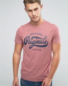 Меланжевая футболка с принтом в стиле ретро Jack &amp; Jones - Красный