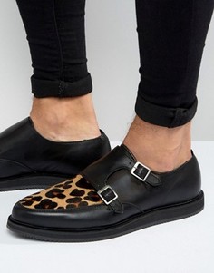 Черные кожаные монки с леопардовыми вставками ASOS - Черный