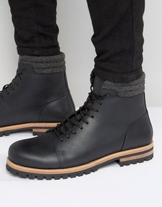 Черные кожаные ботинки на шнуровке и толстой подошве ASOS - Черный