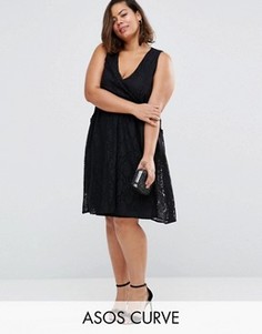 Кружевное платье с присборенной юбкой ASOS CURVE - Черный