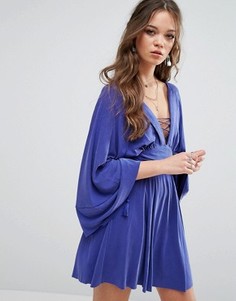Платье мини в стиле кимоно со шнуровкой Free People - Синий