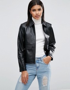 Кожаная куртка в минималистском стиле ASOS - Черный