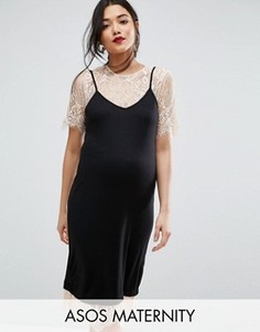 Платье на тонких бретельках с кружевным нижним слоем ASOS Maternity - Черный