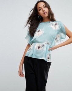 Атласная блузка с японским цветочным принтом ASOS - Мульти