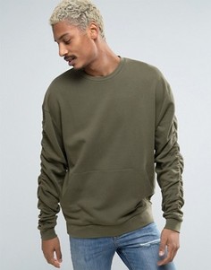 Oversize-свитшот цвета хаки с присборенными рукавами ASOS - Зеленый
