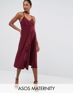 Платье миди для беременных на бретельках с оборками ASOS Maternity WEDDING - Красный