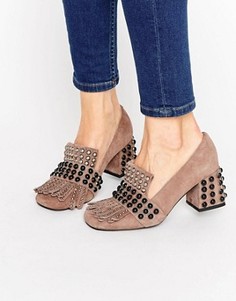 Замшевые туфли на каблуке с отделкой Jeffrey Campbell Bernice Kiltie - Бежевый